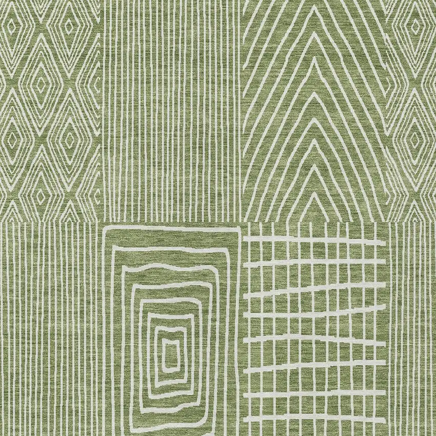 Green And Ivory Geometric Washable Indoor Outdoor Area Rug Photo 6