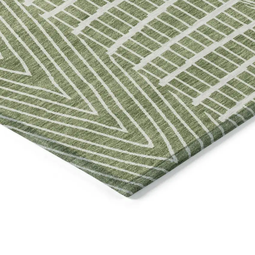 Green And Ivory Geometric Washable Indoor Outdoor Area Rug Photo 3
