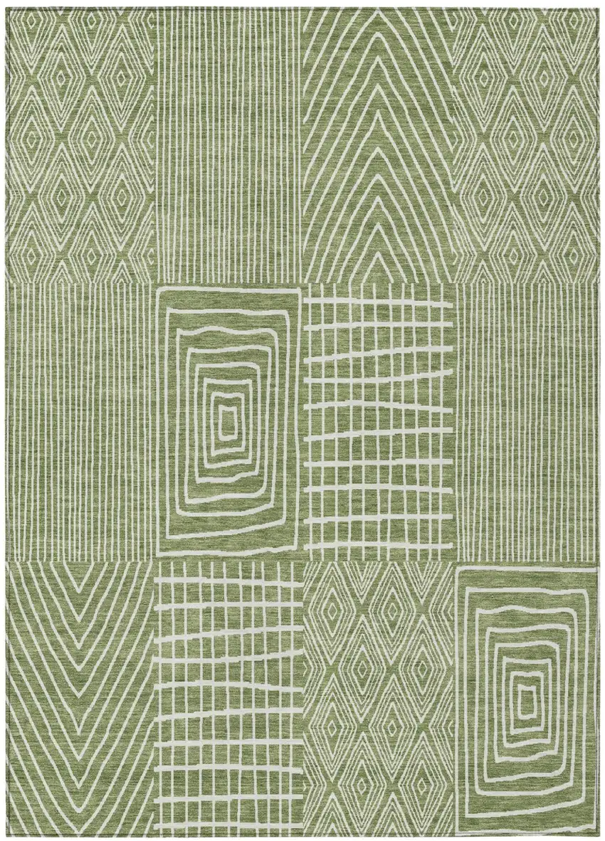 Green And Ivory Geometric Washable Indoor Outdoor Area Rug Photo 2