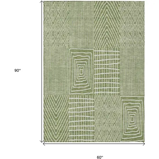 Green And Ivory Geometric Washable Indoor Outdoor Area Rug Photo 7