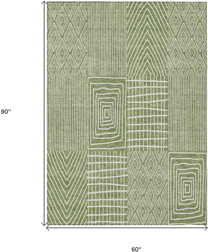 Green And Ivory Geometric Washable Indoor Outdoor Area Rug Photo 7