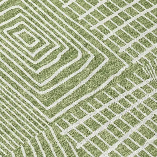 Green And Ivory Geometric Washable Indoor Outdoor Area Rug Photo 4