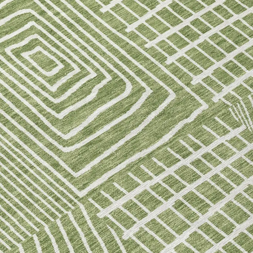 Green And Ivory Geometric Washable Indoor Outdoor Area Rug Photo 4