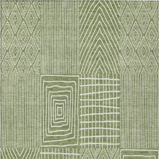 Green And Ivory Geometric Washable Indoor Outdoor Area Rug Photo 7