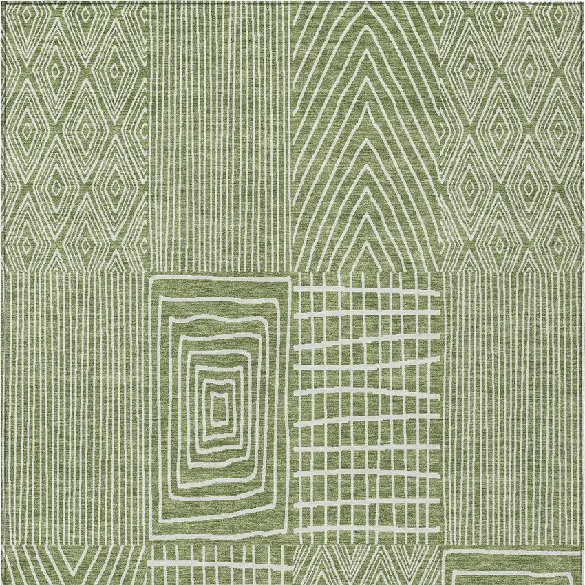 Green And Ivory Geometric Washable Indoor Outdoor Area Rug Photo 7