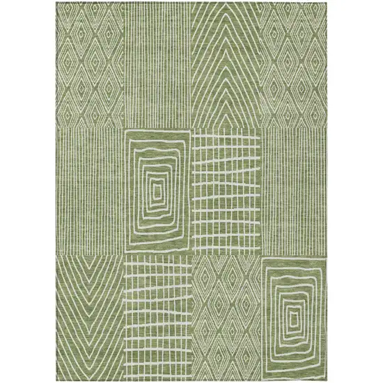 Green And Ivory Geometric Washable Indoor Outdoor Area Rug Photo 2