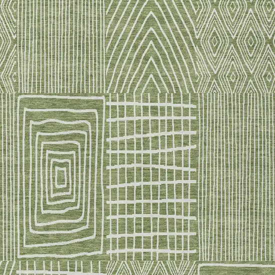 Green And Ivory Geometric Washable Indoor Outdoor Area Rug Photo 6