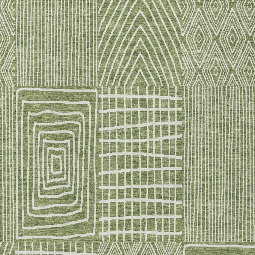 Green And Ivory Geometric Washable Indoor Outdoor Area Rug Photo 6
