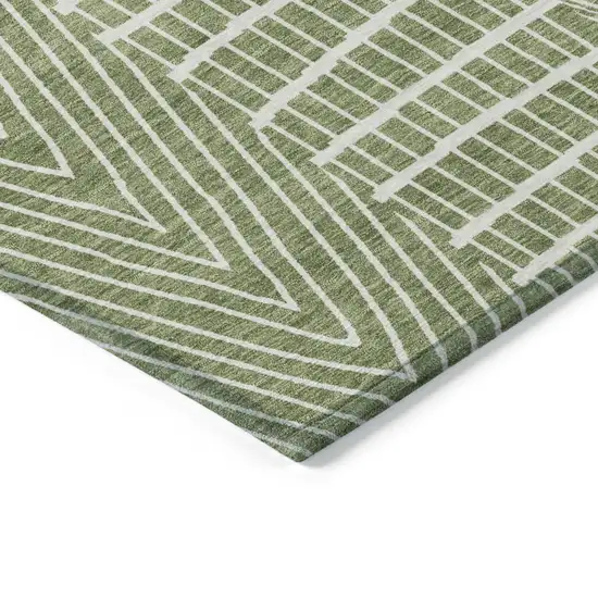 Green And Ivory Geometric Washable Indoor Outdoor Area Rug Photo 4