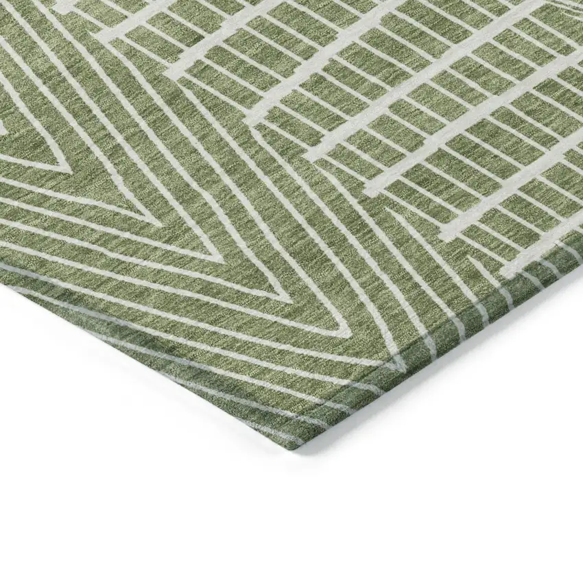 Green And Ivory Geometric Washable Indoor Outdoor Area Rug Photo 4