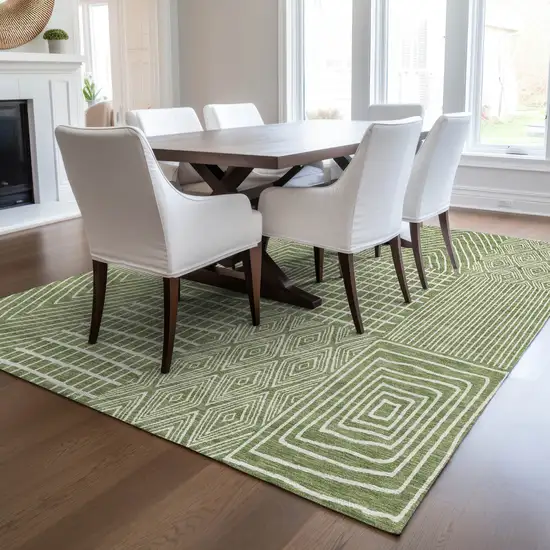 Green And Ivory Geometric Washable Indoor Outdoor Area Rug Photo 9