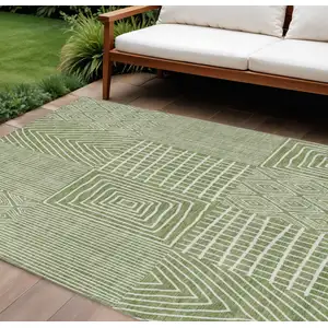 Photo of Green And Ivory Geometric Washable Indoor Outdoor Area Rug