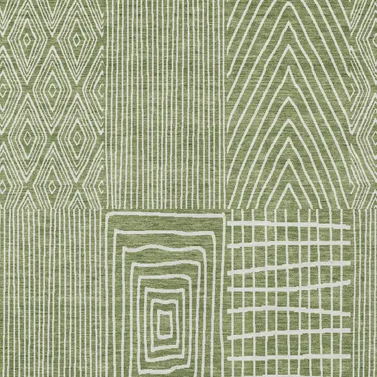 Green And Ivory Geometric Washable Indoor Outdoor Area Rug Photo 6