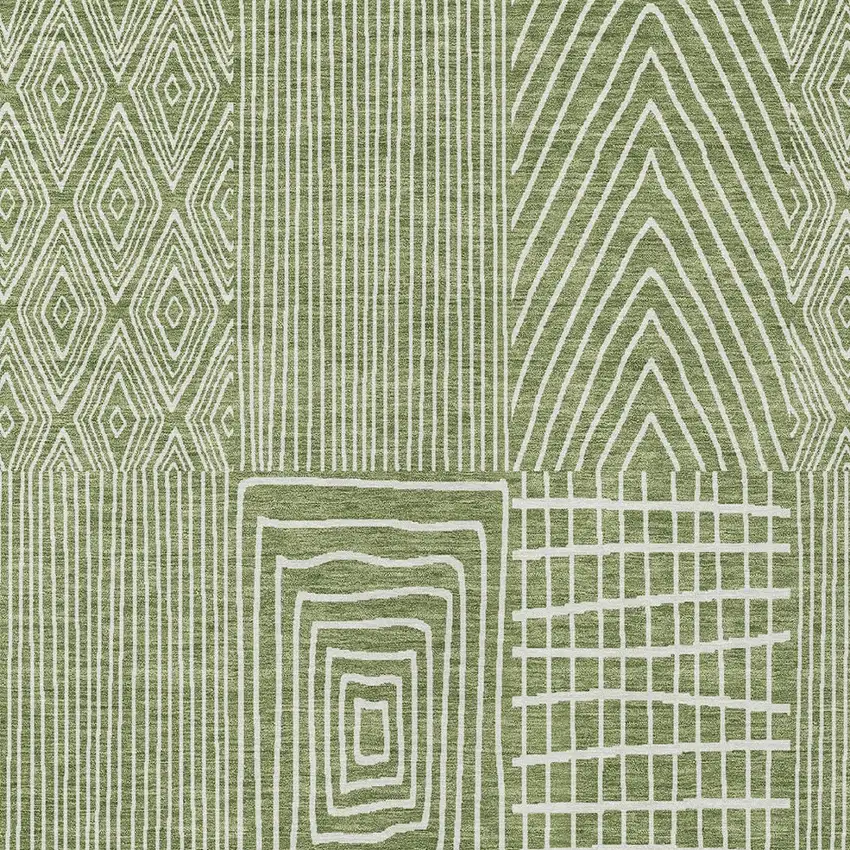 Green And Ivory Geometric Washable Indoor Outdoor Area Rug Photo 6