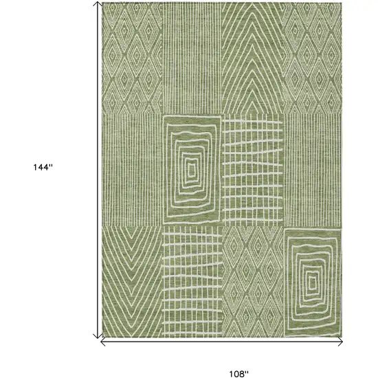 Green And Ivory Geometric Washable Indoor Outdoor Area Rug Photo 3