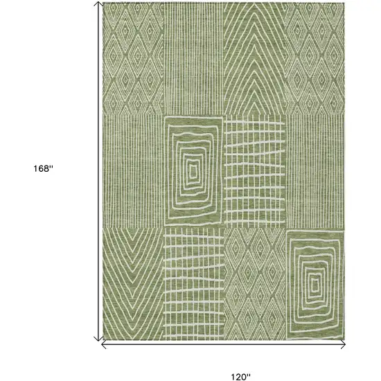 Green And Ivory Geometric Washable Indoor Outdoor Area Rug Photo 3