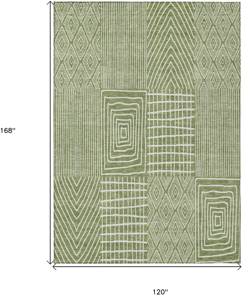 Green And Ivory Geometric Washable Indoor Outdoor Area Rug Photo 3