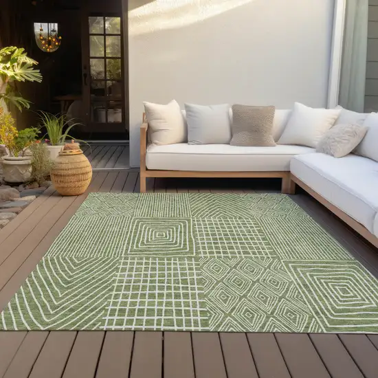 Green And Ivory Geometric Washable Indoor Outdoor Area Rug Photo 8