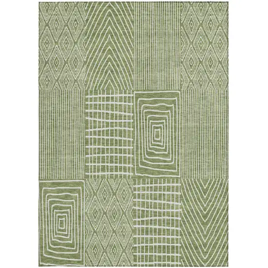 Green And Ivory Geometric Washable Indoor Outdoor Area Rug Photo 7