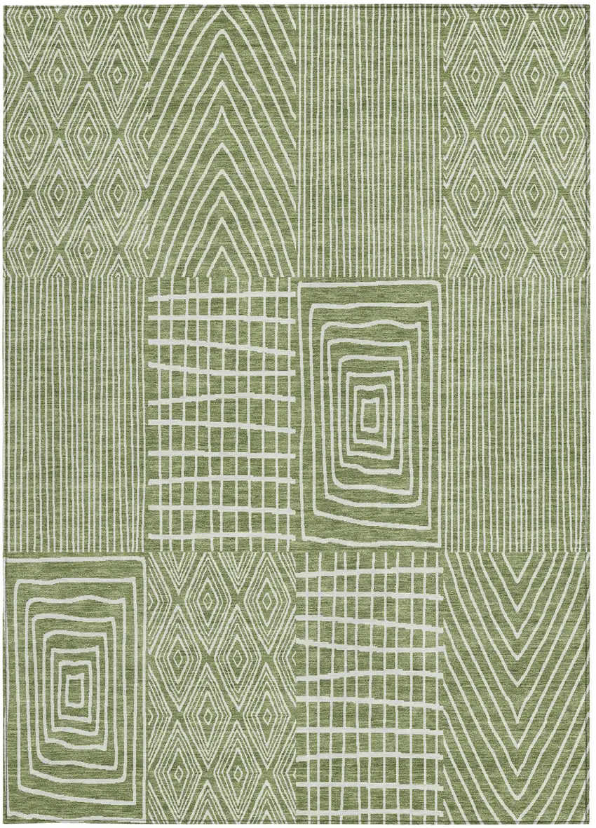 Green And Ivory Geometric Washable Indoor Outdoor Area Rug Photo 7