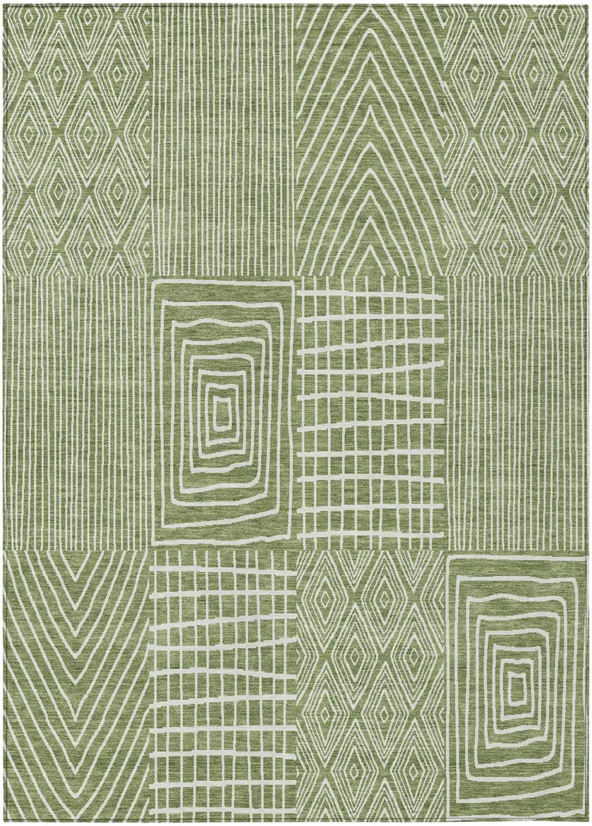 Green And Ivory Geometric Washable Indoor Outdoor Area Rug Photo 2