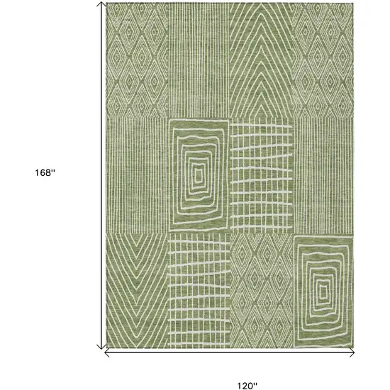 Green And Ivory Geometric Washable Indoor Outdoor Area Rug Photo 7