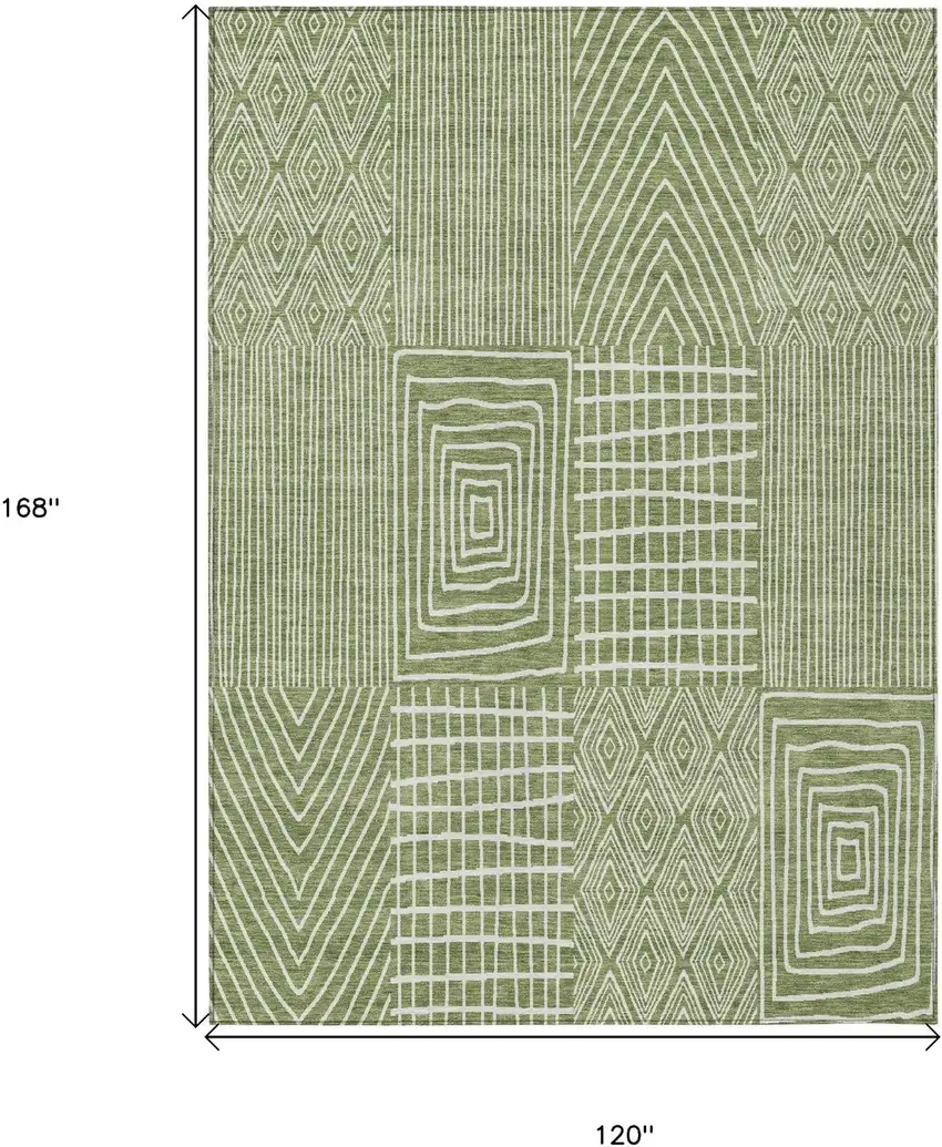Green And Ivory Geometric Washable Indoor Outdoor Area Rug Photo 7