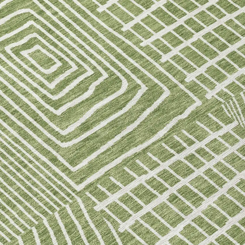 Green And Ivory Geometric Washable Indoor Outdoor Area Rug Photo 5