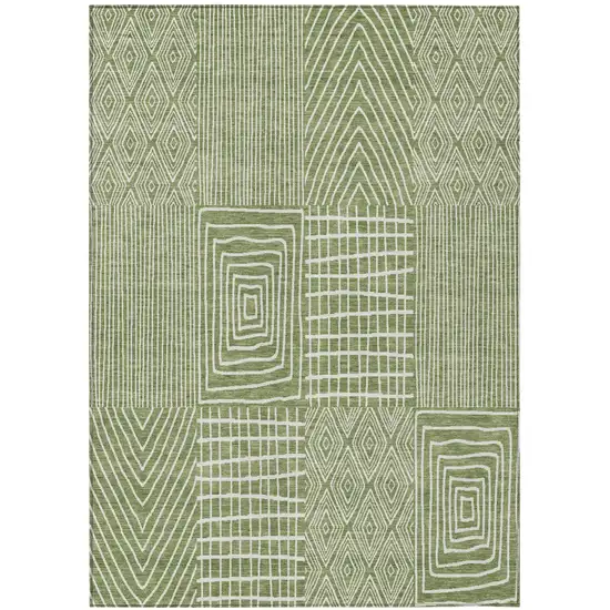 Green And Ivory Geometric Washable Indoor Outdoor Area Rug Photo 2