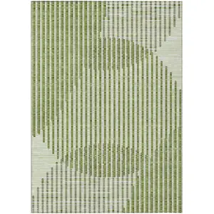 Photo of Green And Ivory Geometric Washable Indoor Outdoor Area Rug