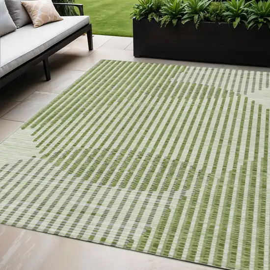Green And Ivory Geometric Washable Indoor Outdoor Area Rug Photo 1
