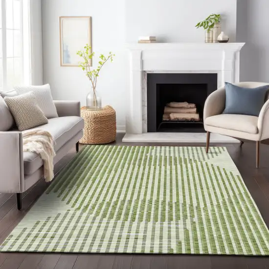 Green And Ivory Geometric Washable Indoor Outdoor Area Rug Photo 9