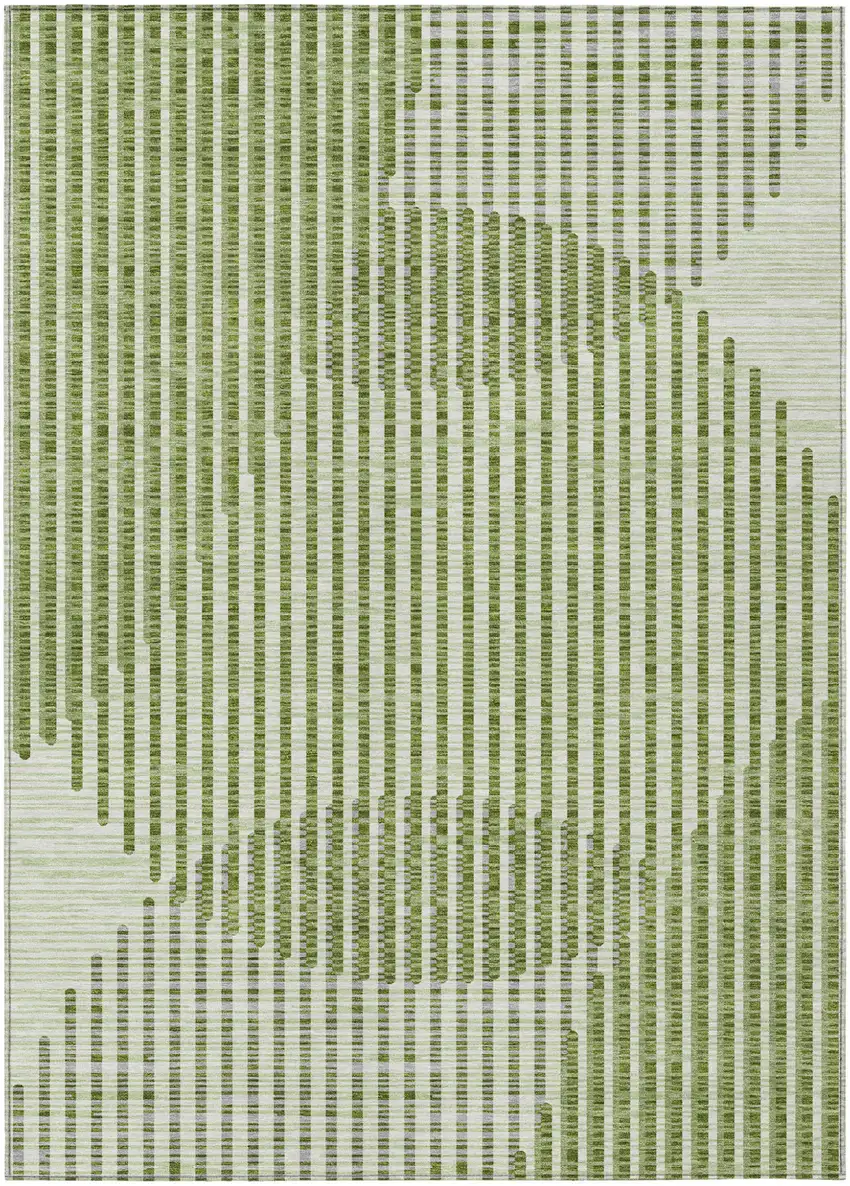 Green And Ivory Geometric Washable Indoor Outdoor Area Rug Photo 2