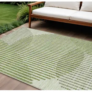 Photo of Green And Ivory Geometric Washable Indoor Outdoor Area Rug