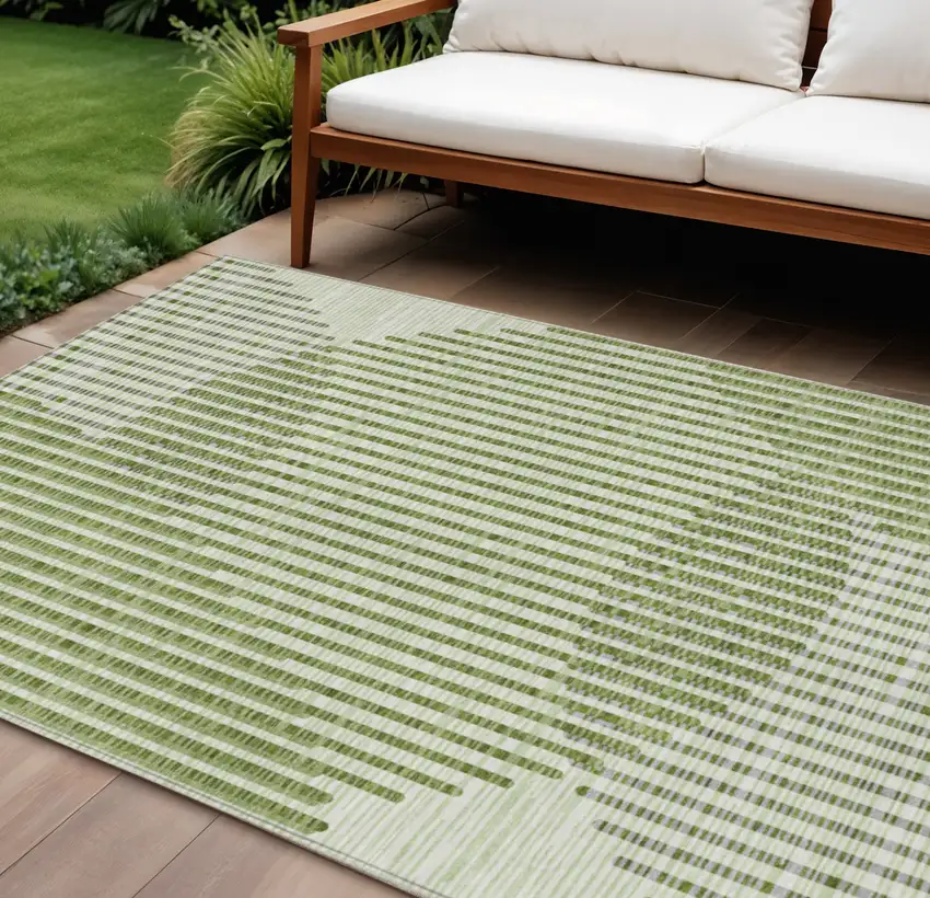 Green And Ivory Geometric Washable Indoor Outdoor Area Rug Photo 1