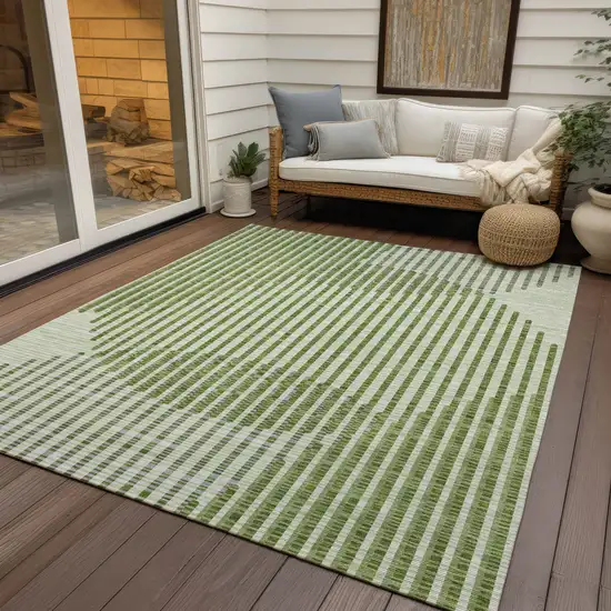 Green And Ivory Geometric Washable Indoor Outdoor Area Rug Photo 8