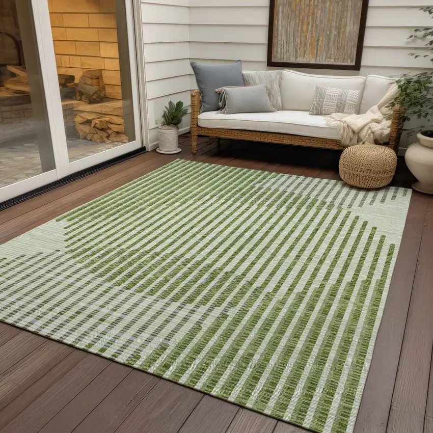 Green And Ivory Geometric Washable Indoor Outdoor Area Rug Photo 8