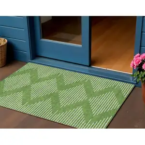 Photo of Green And Ivory Geometric Washable Indoor Outdoor Area Rug
