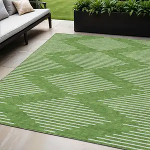 Photo of Green And Ivory Geometric Washable Indoor Outdoor Area Rug