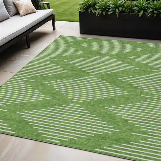 Green And Ivory Geometric Washable Indoor Outdoor Area Rug Photo 1