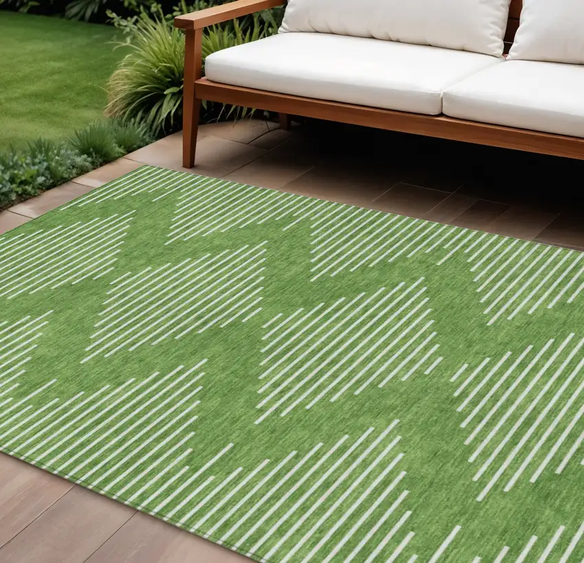 Green And Ivory Geometric Washable Indoor Outdoor Area Rug Photo 1