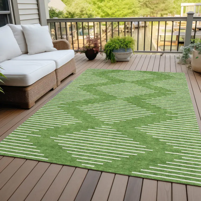 Green And Ivory Geometric Washable Indoor Outdoor Area Rug Photo 8