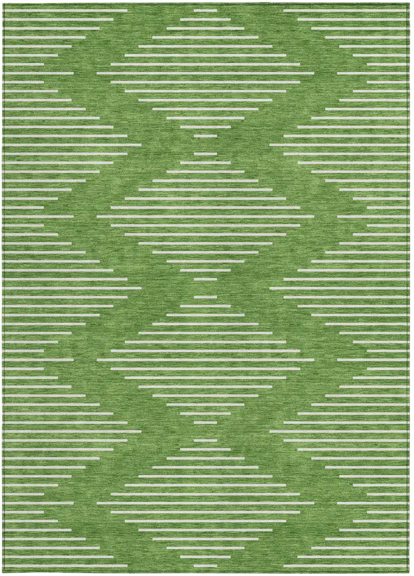 Green And Ivory Geometric Washable Indoor Outdoor Area Rug Photo 7
