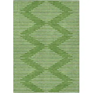 Photo of Green And Ivory Geometric Washable Indoor Outdoor Area Rug
