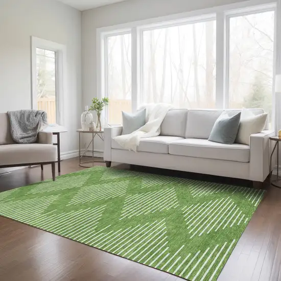 Green And Ivory Geometric Washable Indoor Outdoor Area Rug Photo 9