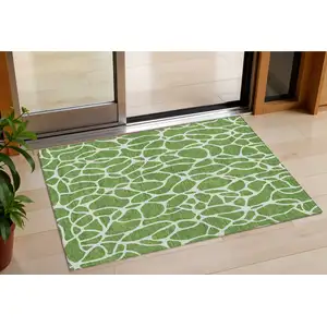 Photo of Green And Ivory Geometric Washable Indoor Outdoor Area Rug