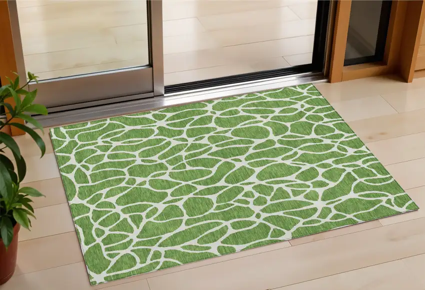 Green And Ivory Geometric Washable Indoor Outdoor Area Rug Photo 1