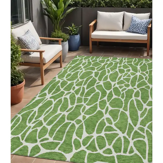 Green And Ivory Geometric Washable Indoor Outdoor Area Rug Photo 1