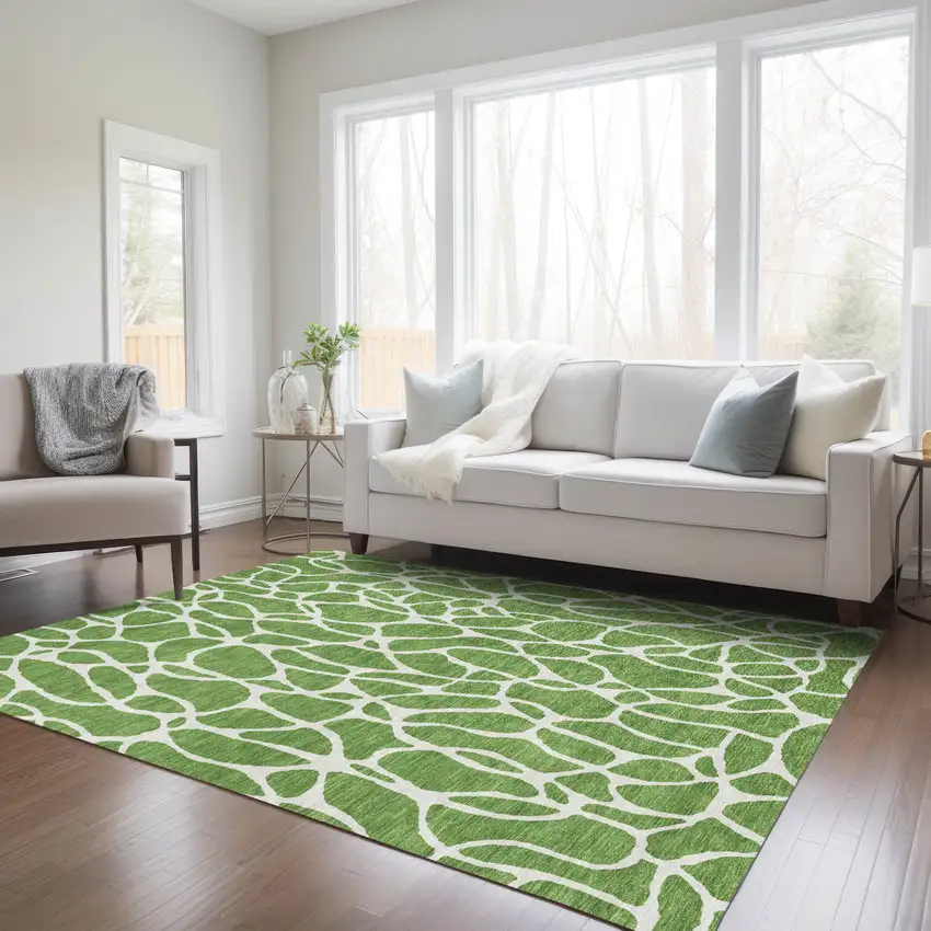 Green And Ivory Geometric Washable Indoor Outdoor Area Rug Photo 9