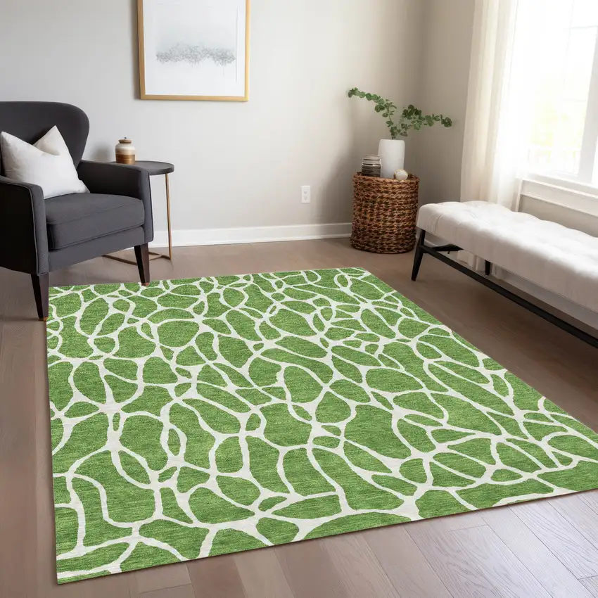 Green And Ivory Geometric Washable Indoor Outdoor Area Rug Photo 8